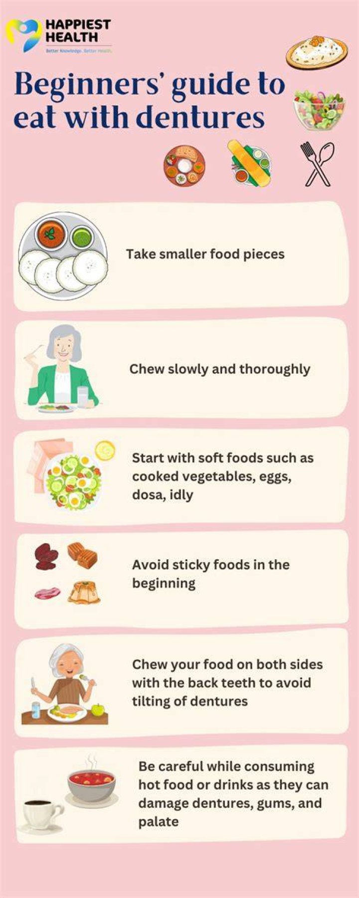 How can I get used to eating with dentures?